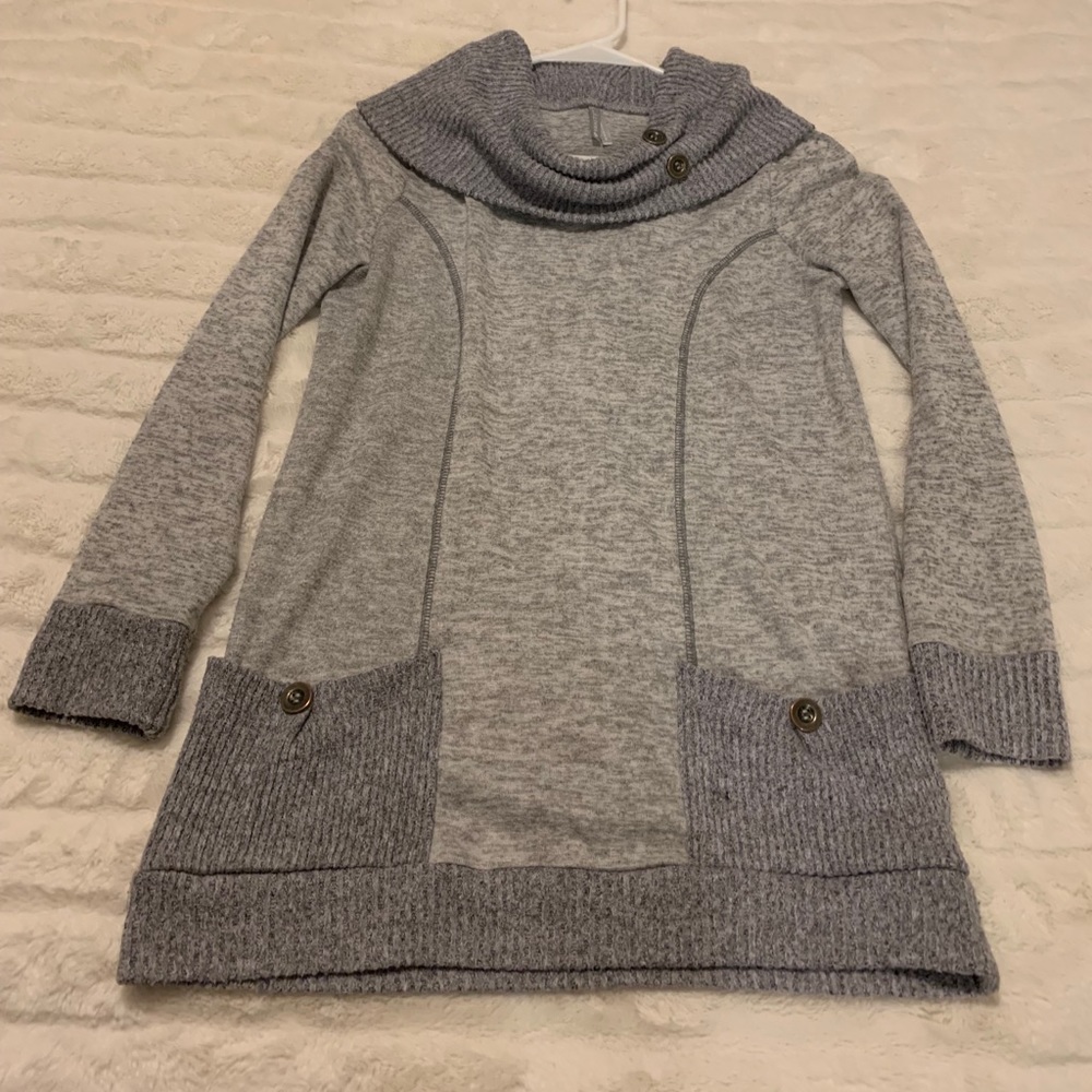 COWL NECK SWEATER Small Grey Gray Lightweight Long